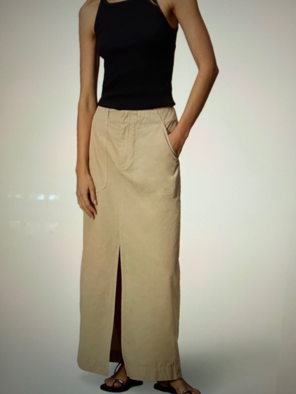NWT rag & bone Leyton Cotton Maxi Skirt with Center Front Slit Khaki Size 6
